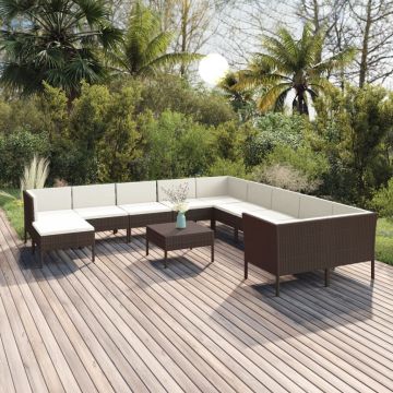 vidaXL Set mobilier de grădină cu perne, 12 piese, maro, poliratan