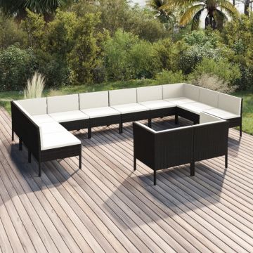 vidaXL Set mobilier de grădină cu perne, 12 piese, negru, poliratan