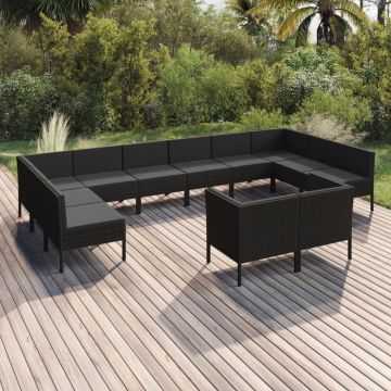 vidaXL Set mobilier de grădină cu perne, 12 piese, negru, poliratan