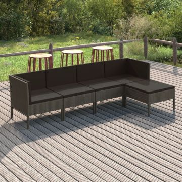 vidaXL Set mobilier de grădină cu perne, 5 piese, gri, poliratan