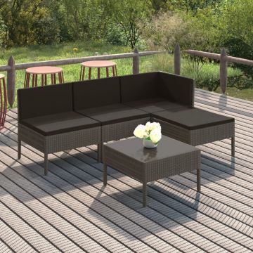 vidaXL Set mobilier de grădină cu perne, 5 piese, gri, poliratan