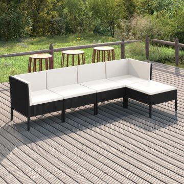 vidaXL Set mobilier de grădină cu perne, 5 piese, negru, poliratan