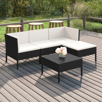 vidaXL Set mobilier de grădină cu perne, 5 piese, negru, poliratan