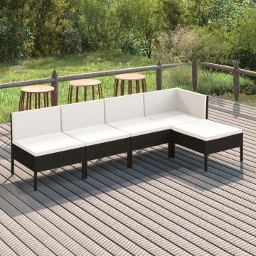 vidaXL Set mobilier de grădină cu perne, 5 piese, negru, poliratan