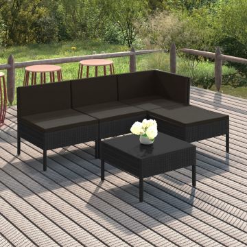 vidaXL Set mobilier de grădină cu perne, 5 piese, negru, poliratan