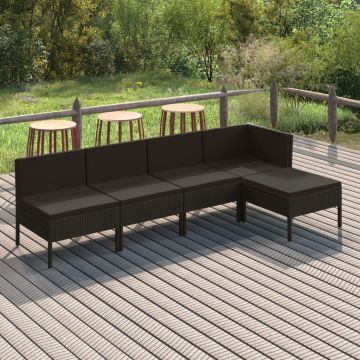 vidaXL Set mobilier de grădină cu perne, 5 piese, negru, poliratan