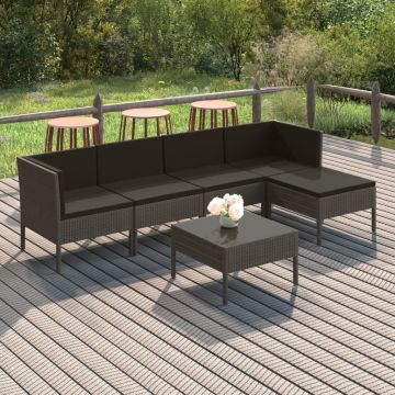 vidaXL Set mobilier de grădină cu perne, 6 piese, gri, poliratan