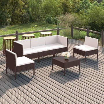 vidaXL Set mobilier de grădină cu perne, 6 piese, maro, poliratan