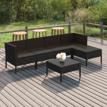 vidaXL Set mobilier de grădină cu perne, 6 piese, negru, poliratan