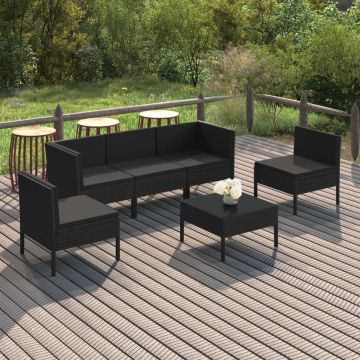 vidaXL Set mobilier de grădină cu perne, 6 piese, negru, poliratan