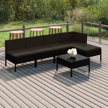 vidaXL Set mobilier de grădină cu perne, 6 piese, negru, poliratan