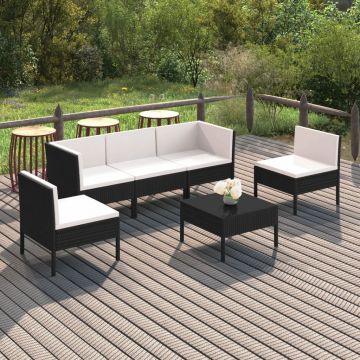 vidaXL Set mobilier de grădină cu perne, 6 piese, negru, poliratan