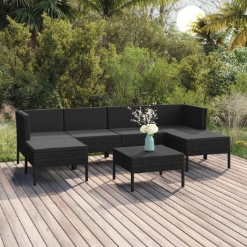 vidaXL Set mobilier de grădină cu perne, 7 piese, negru, poliratan