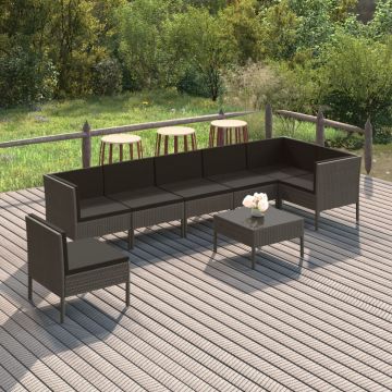 vidaXL Set mobilier de grădină cu perne, 8 piese, gri, poliratan