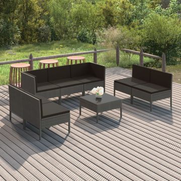 vidaXL Set mobilier de grădină cu perne, 8 piese, gri, poliratan