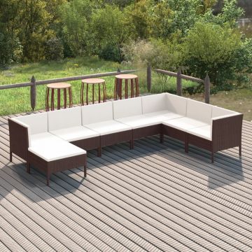 vidaXL Set mobilier de grădină cu perne, 8 piese, maro, poliratan