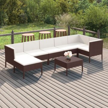 vidaXL Set mobilier de grădină cu perne, 8 piese, maro, poliratan