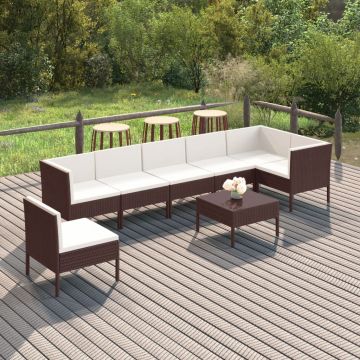 vidaXL Set mobilier de grădină cu perne, 8 piese, maro, poliratan