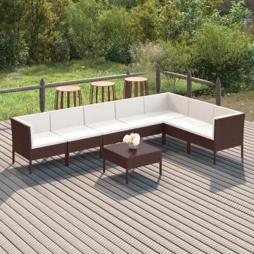 vidaXL Set mobilier de grădină cu perne, 8 piese, maro, poliratan