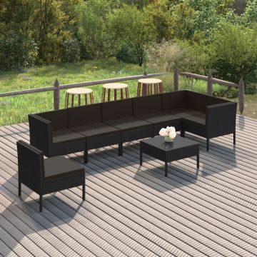 vidaXL Set mobilier de grădină cu perne, 8 piese, negru, poliratan