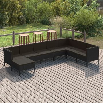 vidaXL Set mobilier de grădină cu perne, 8 piese, negru, poliratan