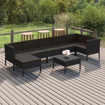 vidaXL Set mobilier de grădină cu perne, 8 piese, negru, poliratan