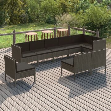 vidaXL Set mobilier de grădină cu perne, 9 piese, gri, poliratan