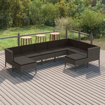 vidaXL Set mobilier de grădină cu perne, 9 piese, gri, poliratan