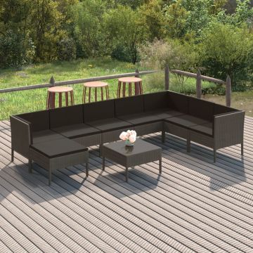 vidaXL Set mobilier de grădină cu perne, 9 piese, gri, poliratan