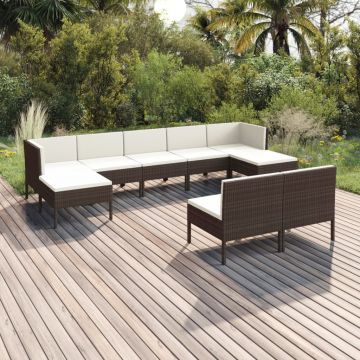 vidaXL Set mobilier de grădină cu perne, 9 piese, maro, poliratan