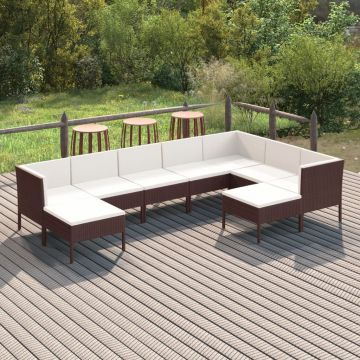 vidaXL Set mobilier de grădină cu perne, 9 piese, maro, poliratan