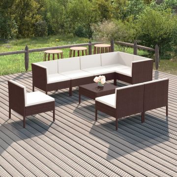 vidaXL Set mobilier de grădină cu perne, 9 piese, maro, poliratan