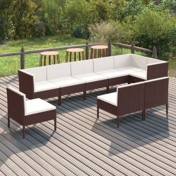 vidaXL Set mobilier de grădină cu perne, 9 piese, maro, poliratan