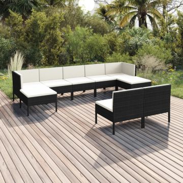 vidaXL Set mobilier de grădină cu perne, 9 piese, negru, poliratan