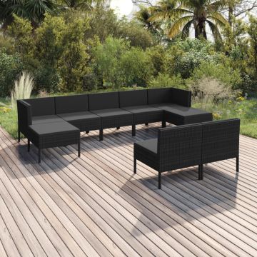 vidaXL Set mobilier de grădină cu perne, 9 piese, negru, poliratan