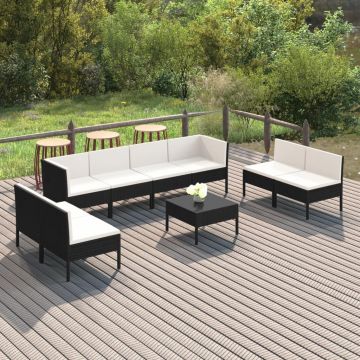 vidaXL Set mobilier de grădină cu perne, 9 piese, negru, poliratan