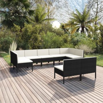 vidaXL Set mobilier de grădină cu perne, 9 piese, negru, poliratan