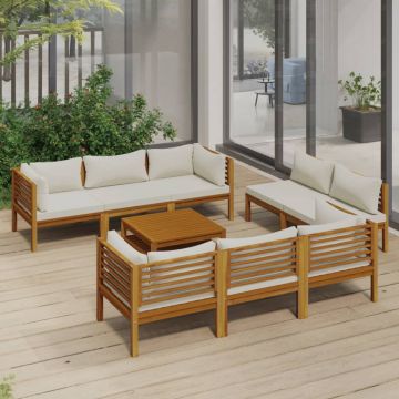 vidaXL Set mobilier de grădină, perne crem, 9 piese, lemn masiv acacia