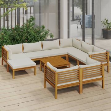 vidaXL Set mobilier grădină cu perne crem, 10 piese, lemn masiv acacia