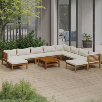 vidaXL Set mobilier grădină cu perne crem 11 piese lemn masiv acacia