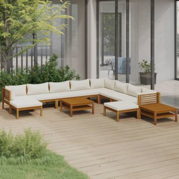 vidaXL Set mobilier grădină cu perne crem, 12 piese, lemn masiv acacia