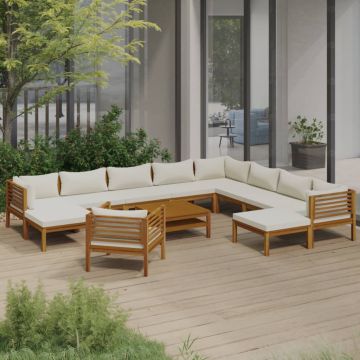vidaXL Set mobilier grădină cu perne crem, 12 piese, lemn masiv acacia