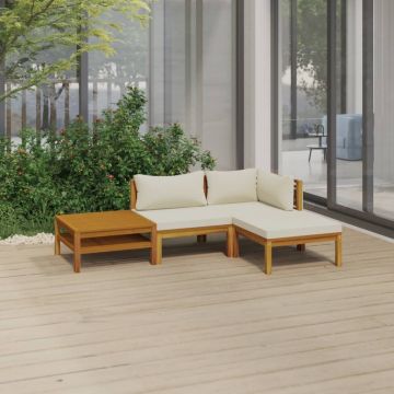 vidaXL Set mobilier grădină cu perne crem, 4 piese, lemn masiv acacia