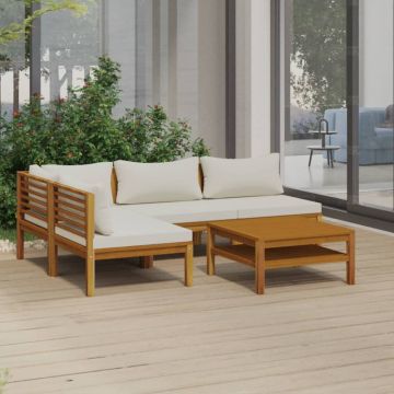 vidaXL Set mobilier grădină cu perne crem, 5 piese, lemn masiv acacia
