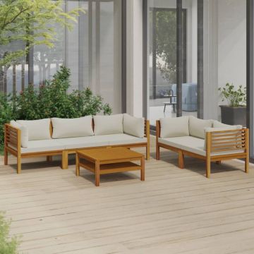 vidaXL Set mobilier grădină cu perne crem, 6 piese, lemn masiv acacia