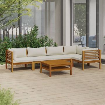 vidaXL Set mobilier grădină cu perne crem, 6 piese, lemn masiv acacia