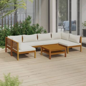 vidaXL Set mobilier grădină cu perne crem, 7 piese, lemn masiv acacia