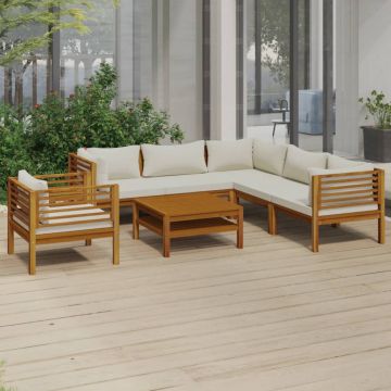 vidaXL Set mobilier grădină cu perne crem, 7 piese, lemn masiv acacia