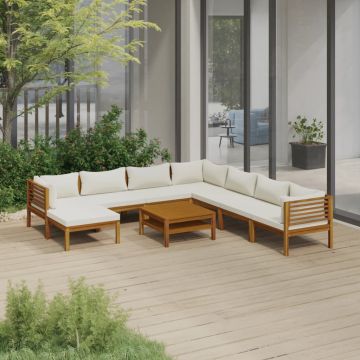 vidaXL Set mobilier grădină cu perne crem, 9 piese, lemn masiv acacia