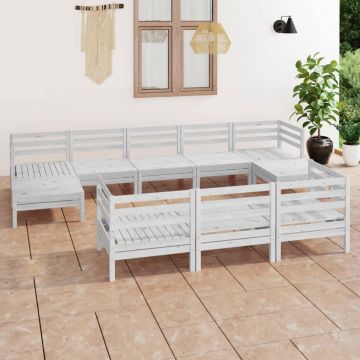 vidaXL Set mobilier relaxare grădină, 10 piese, alb, lemn masiv de pin